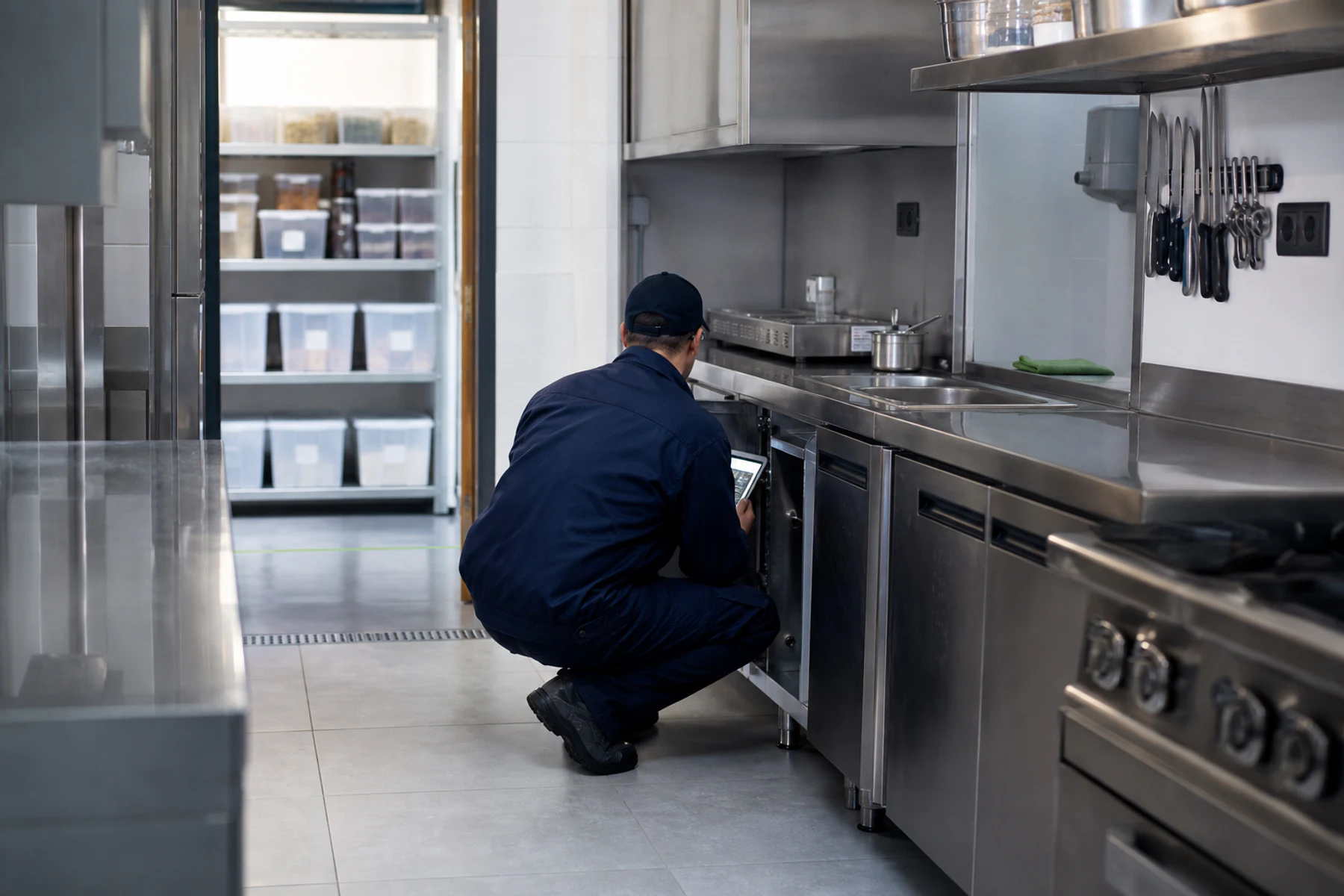 Cuisine professionnelle propre préparée pour une intervention sanitaire discrète