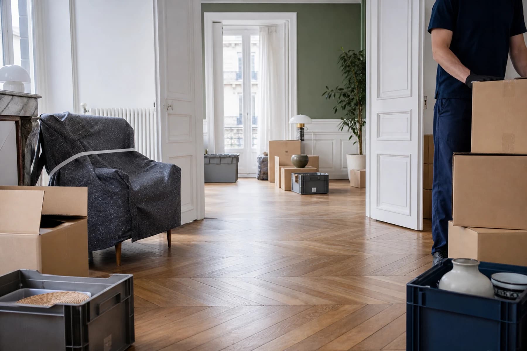 Débarras organisé d'un appartement avec tri et cartons identifiés