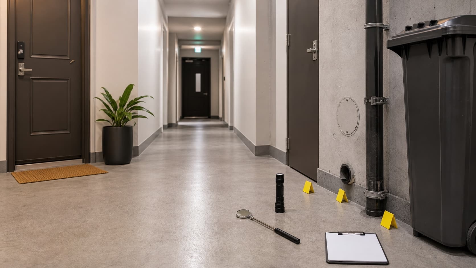 Inspection coordonnée d’un couloir technique et d’un local déchets de copropriété