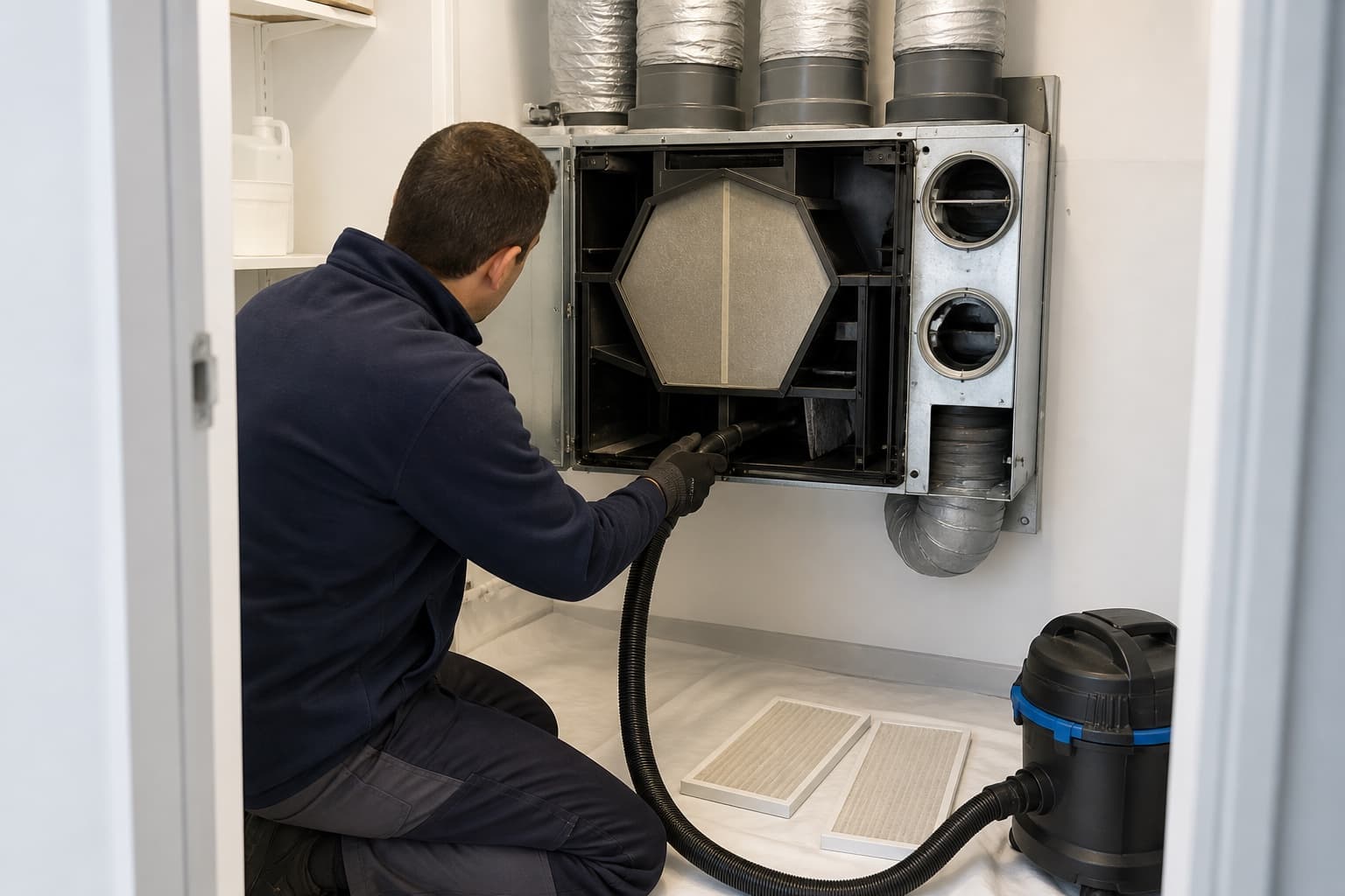Nettoyage cadré d’un caisson VMC accessible dans un local propre